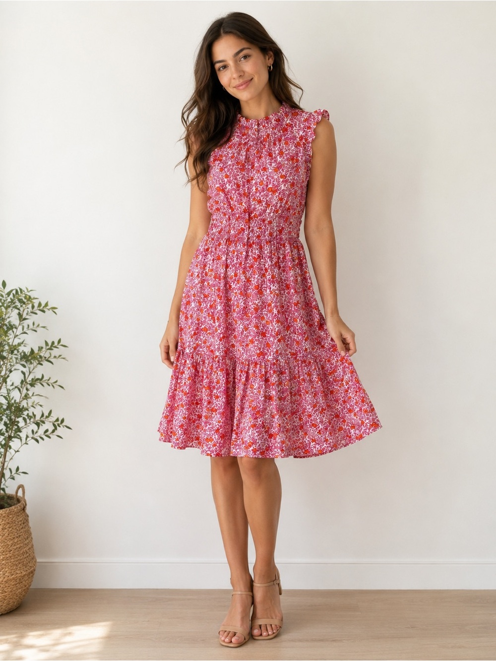 J. Crew Tiered Midi Dress Ruffles Sleeveless Sundress Floral Print Size 8